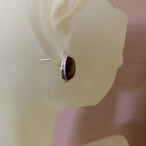 NWOT Silver & Oval Tiger Eye "Stud" Earrings - Picture 2 of 5